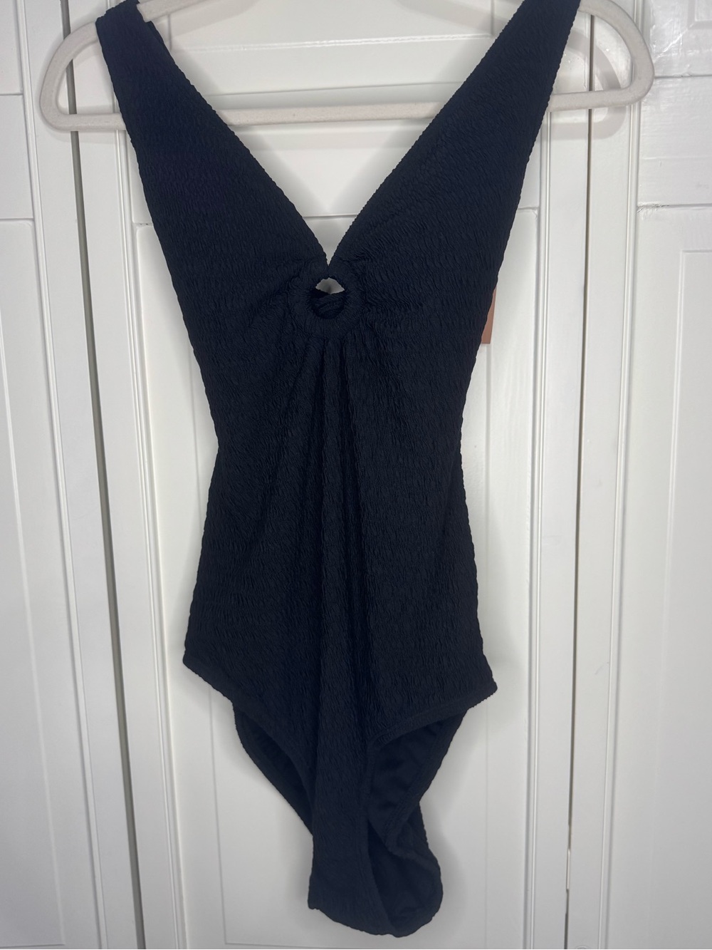 NWT Shade & Shore Black Textured Plunge One Piece Swimsuit M